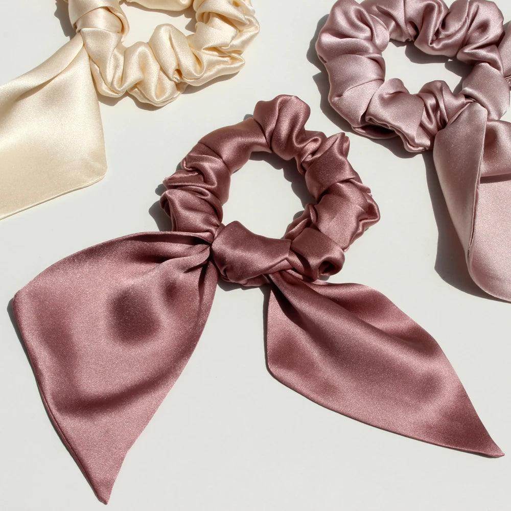 Silk Scrunchies - Bunny Ear Hair Ties Bowknot Elastic Bands Holders - LANI SILK 