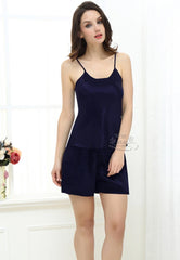 Silk Camisole Sets - Off Shoulder Halter Top & Sleep Shorts