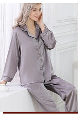 Silk Pajamas - Pure Piece Set Long Sleeves Soft Elegant Sleepwear 