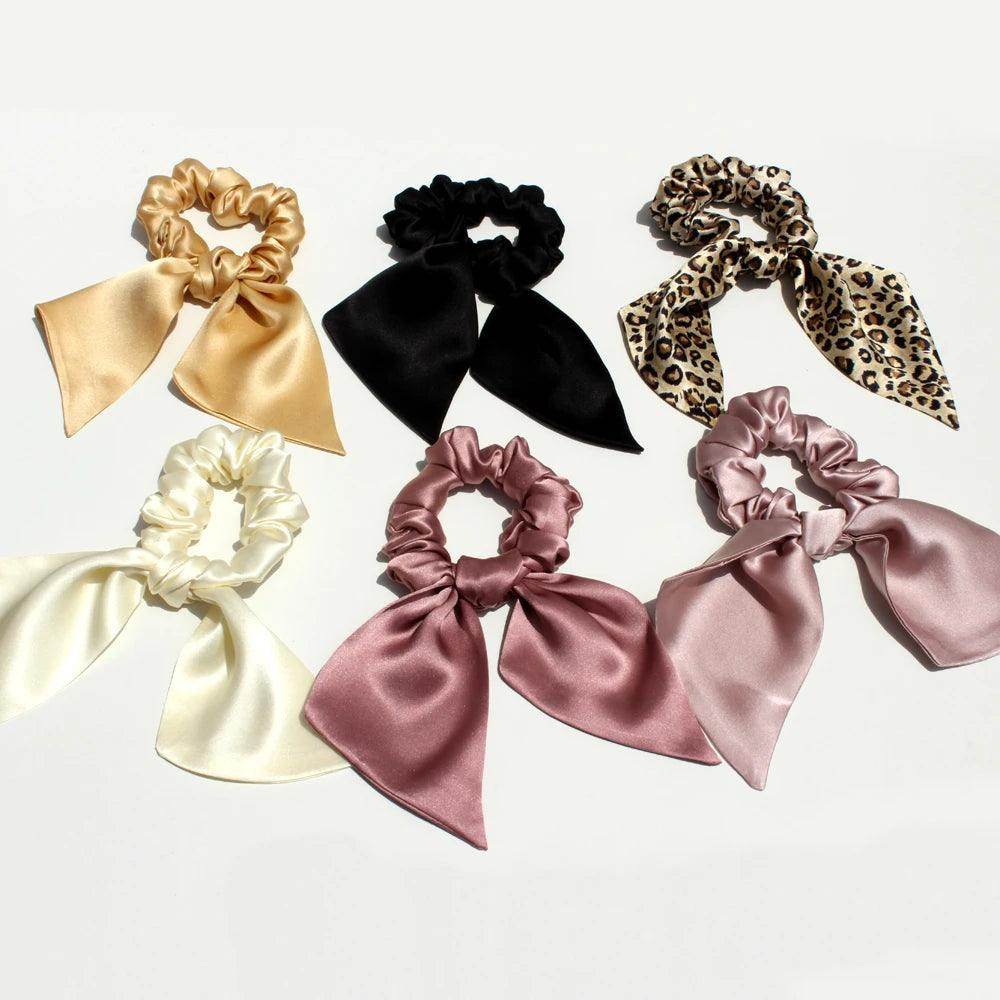Silk Scrunchies - Bunny Ear Hair Ties Bowknot Elastic Bands Holders - LANI SILK 