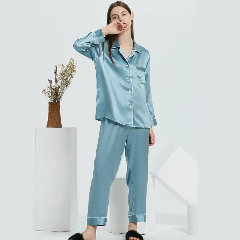 Silk Pajamas - Elegant Long Sleeve Sleepwear Sexy