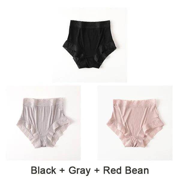 Silk Panties - Natural High Waist Lace Plus Transparent Underwear - LANI SILK 