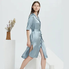 Heavy Mulberry Silk Pajamas – Elegant Cheongsam Nightdress & Long Robe