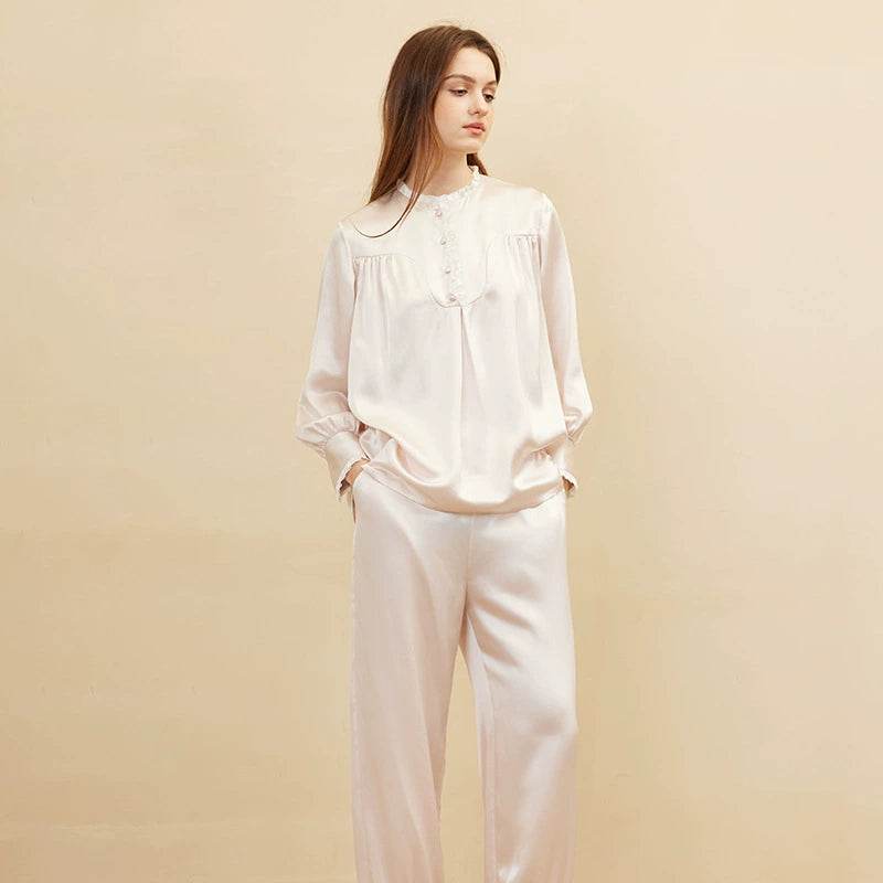 Silk Pajama – Vintage Style Mulberry Silk Sleepwear with Lace Trim - LANI SILK 
