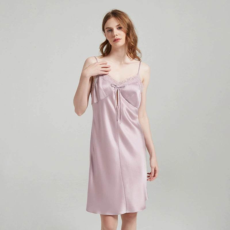 Silk Nightgown - Sleeveless Lace Embroidery Elegant - LANI SILK 