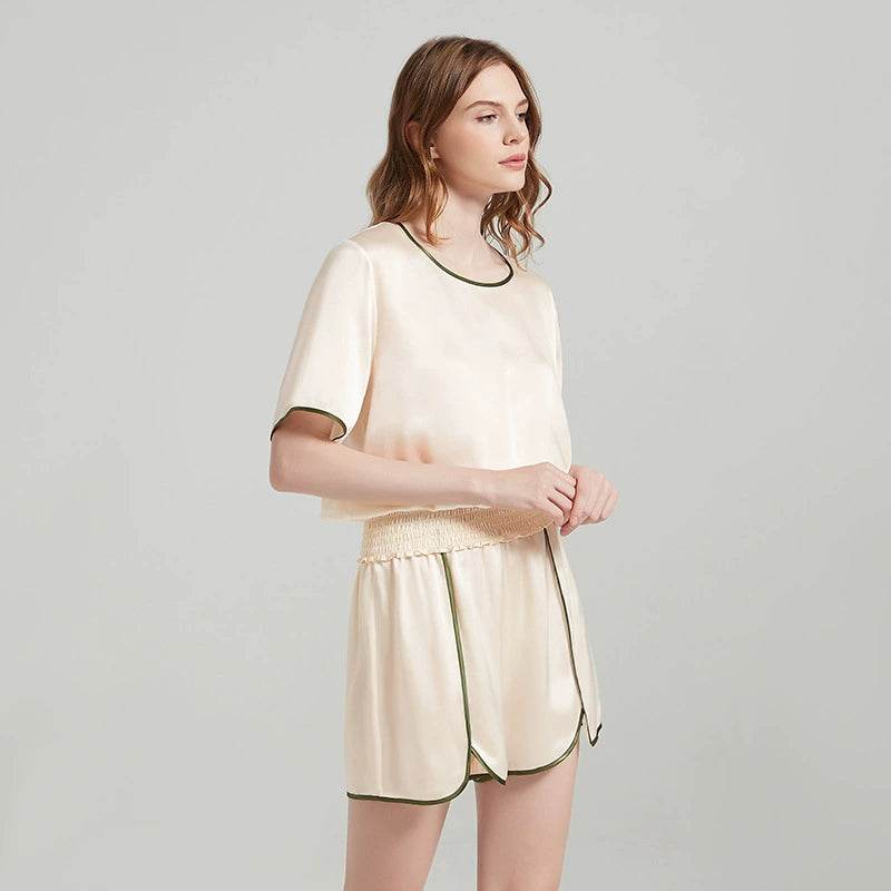 Silk Pajama - 100% Mulberry Silk, Elegant Trim Design - LANI SILK 