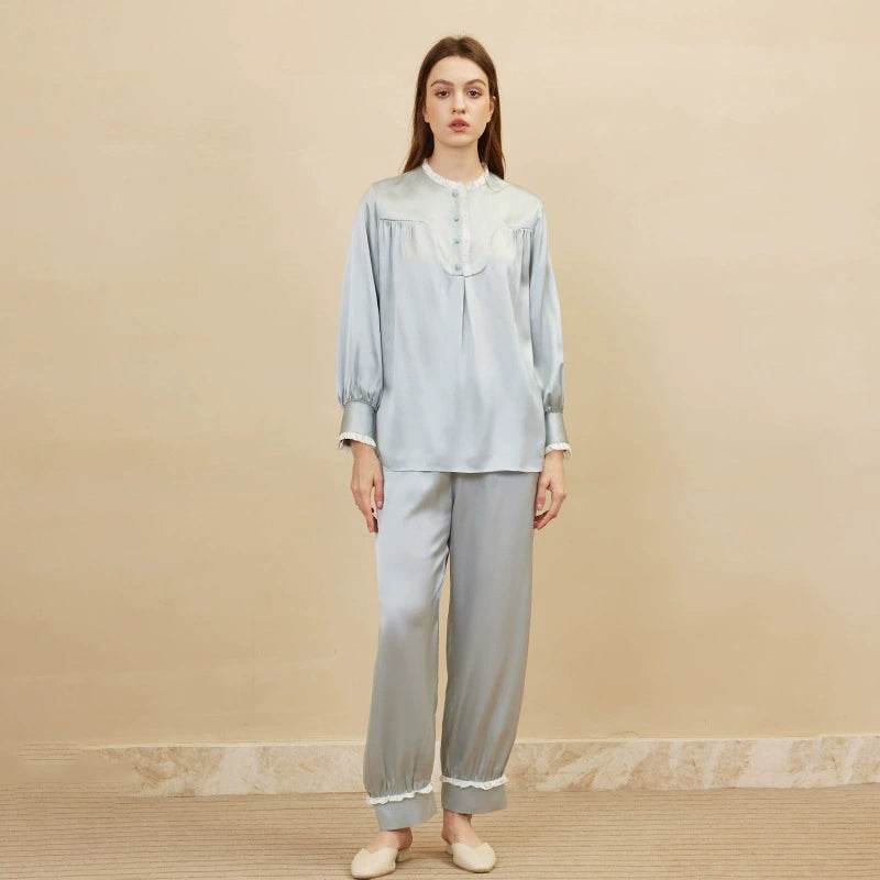 Silk Pajama – Vintage Style Mulberry Silk Sleepwear with Lace Trim - LANI SILK 