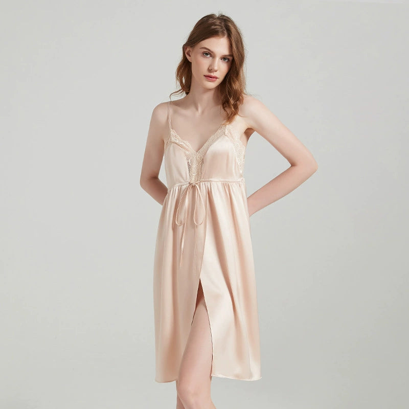 Silk Nightgown - Lace Backless Sling Sleep Dress - LANI SILK 