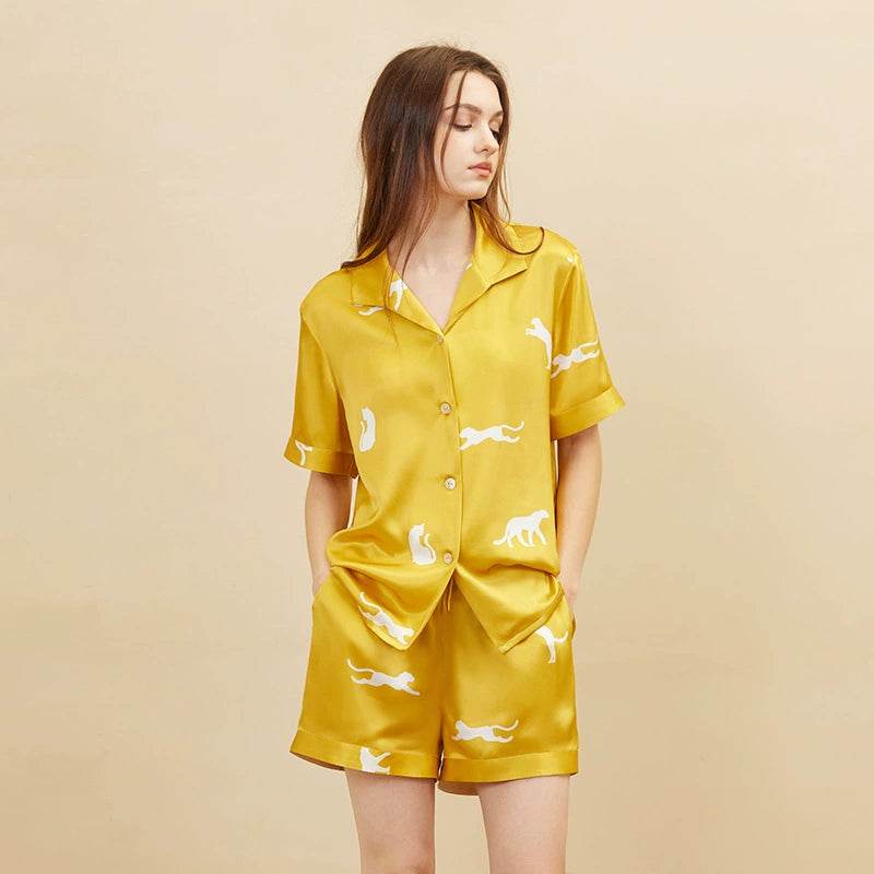 Silk Pajama – 100% Mulberry Silk, Leopard Print, Luxury Sleepwear - LANI SILK 
