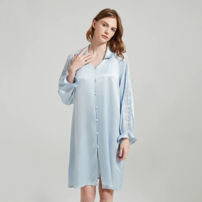 Silk Nightgown with Lace Sleeves – Soft & Elegant Feel - LANI SILK 