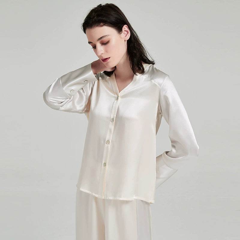Silk Pajamas - V Neck Long Sleeve Elegant & Comfortable Loungewear - LANI SILK 