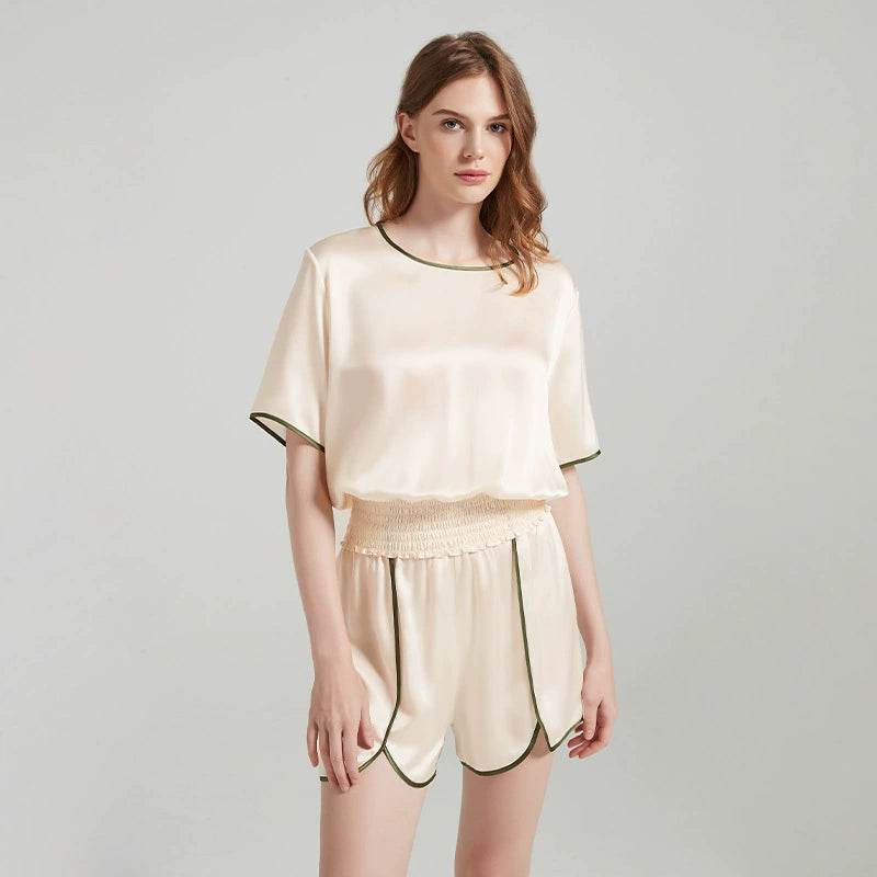 Silk Pajama - 100% Mulberry Silk, Elegant Trim Design - LANI SILK 