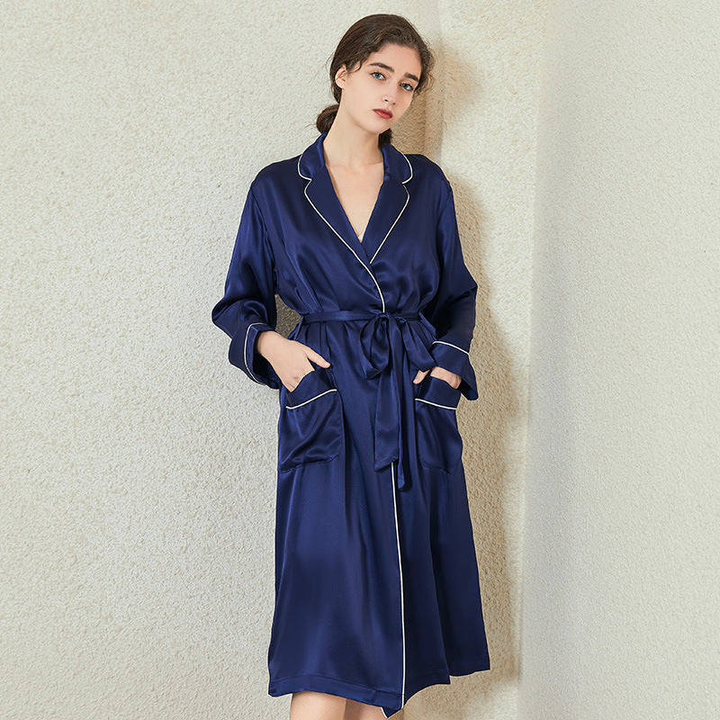 Silk Robes – Classic Long Robe with Pocket & Trim - LANI SILK