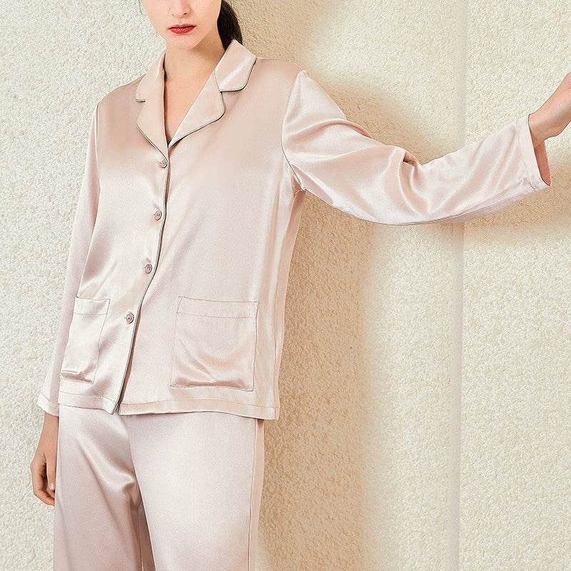 Silk Pajamas - Solid Color Long Sleeve Turn-Down Sleepwear - LANI SILK 
