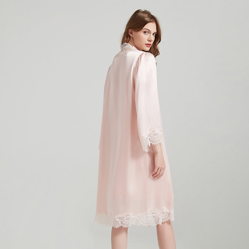 Silk Robes - Robe Lace Trim Sleepwear Loungewear - LANI SILK 