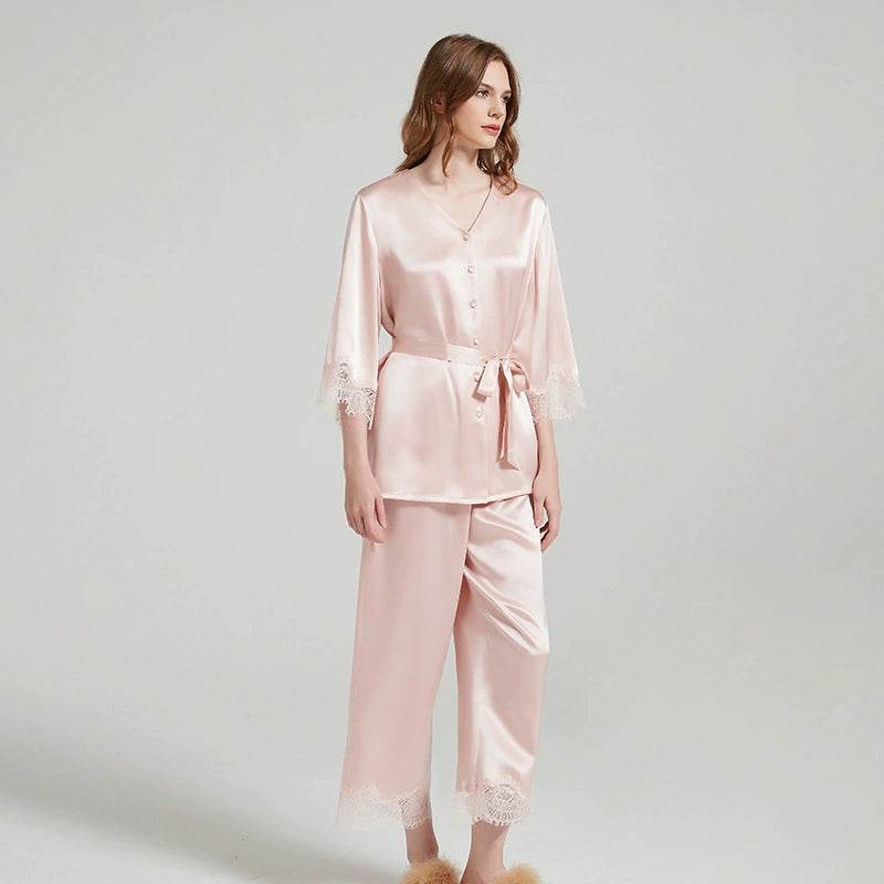 Silk Pajamas - V Neck Long Pants Elegant Loungewear - LANI SILK 