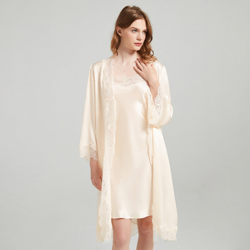 Silk Robes - Robe Lace Trim Sleepwear Loungewear - LANI SILK 