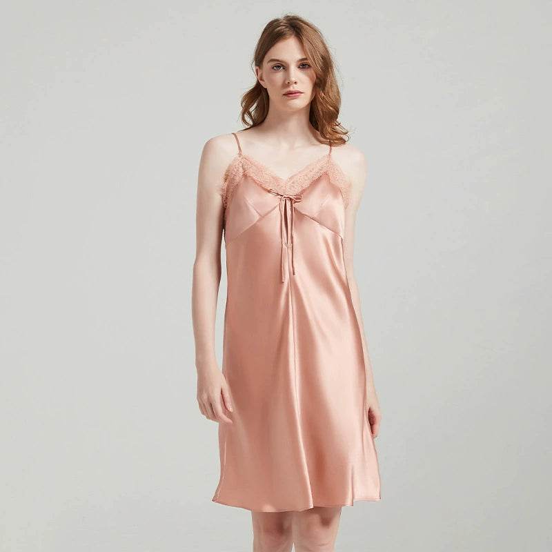 Silk Nightgown - Sleeveless Lace Embroidery Elegant - LANI SILK 