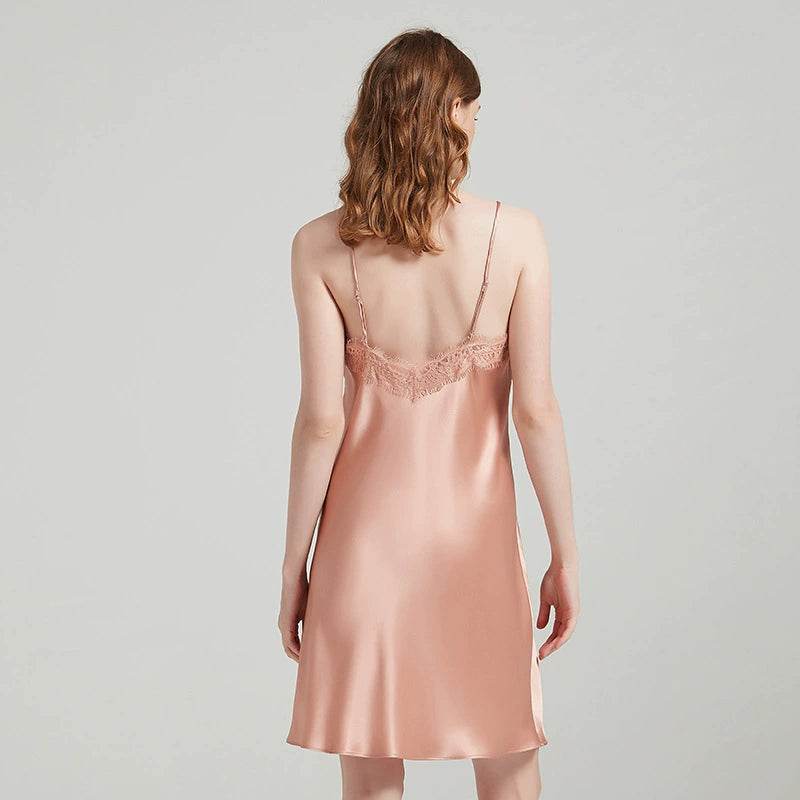 Silk Nightgown - Sleeveless Lace Embroidery Elegant - LANI SILK 