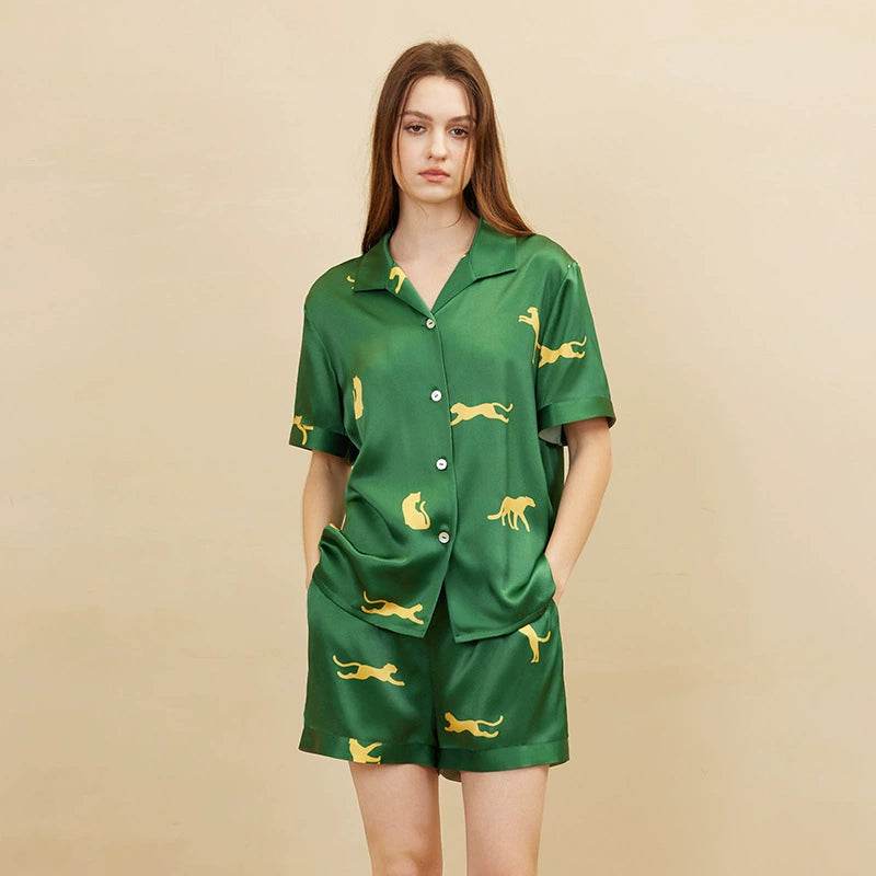 Silk Pajama – 100% Mulberry Silk, Leopard Print, Luxury Sleepwear - LANI SILK 