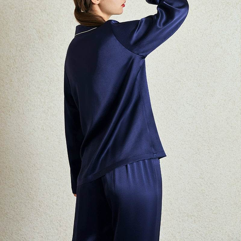 Silk Pajamas - Solid Color Long Sleeve Turn-Down Sleepwear - LANI SILK 