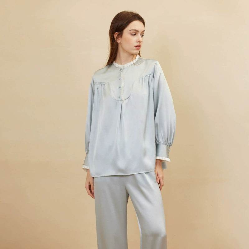 Silk Pajama – Vintage Style Mulberry Silk Sleepwear with Lace Trim - LANI SILK 