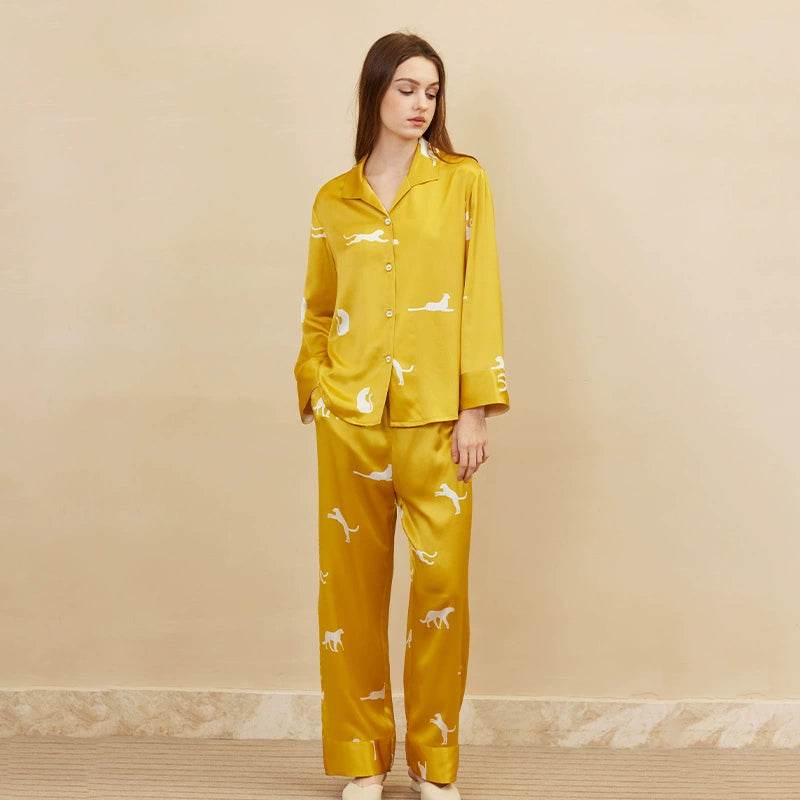 Silk Pajamas – Leopard Print, 100% Mulberry Silk Sleepwear - LANI SILK 