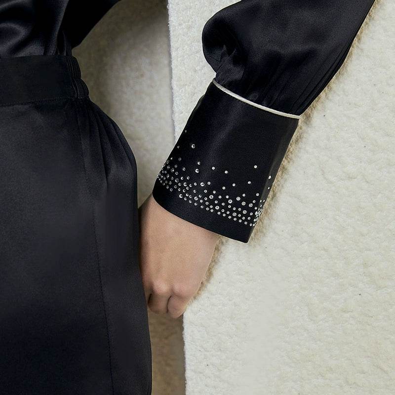 Silk Pajamas – Rhinestone-Embellished Luxury with Elegant Accents - LANI SILK 