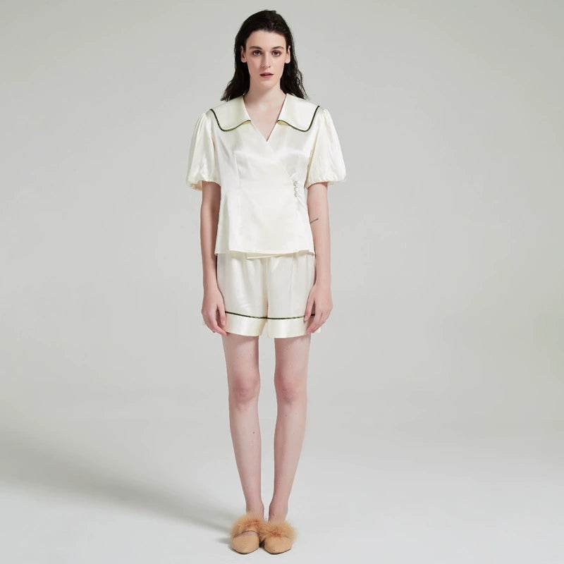 Silk Pajamas with Stylish Sailor Collar - Lightweight & Breathable - LANI SILK 