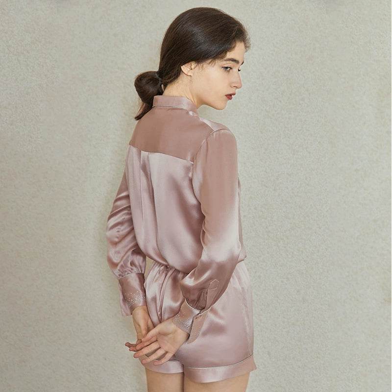 Silk Pajamas – Rhinestone-Embellished Luxury with Elegant Accents - LANI SILK 