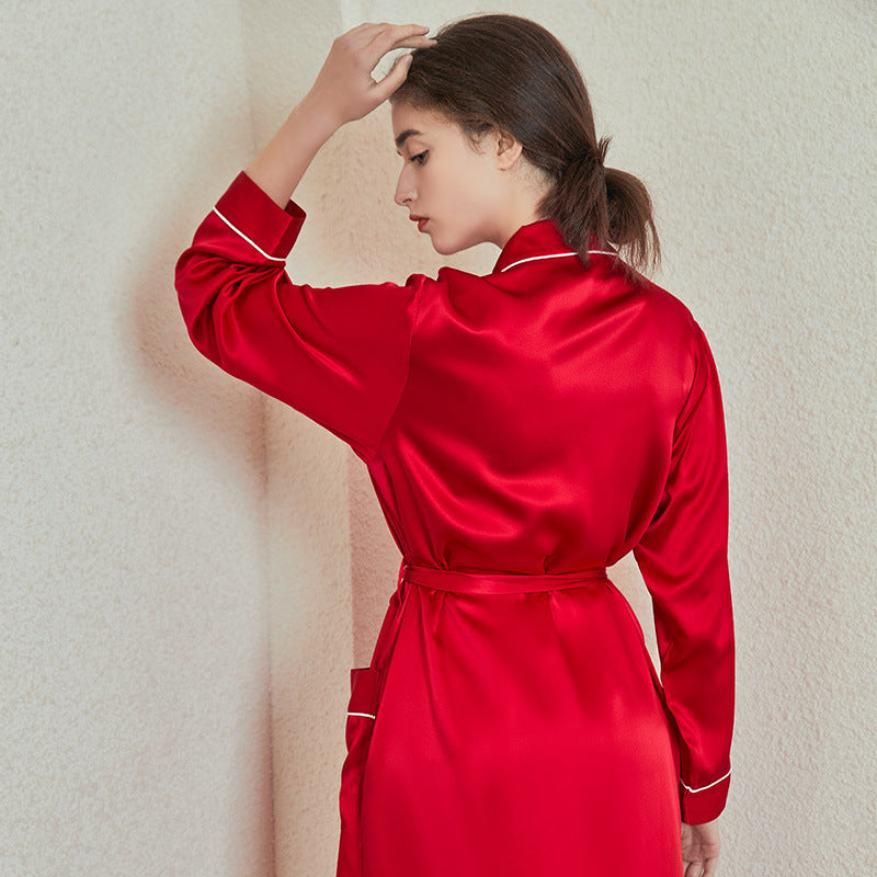 Silk Robes – Classic Long Robe with Pocket & Trim - LANI SILK