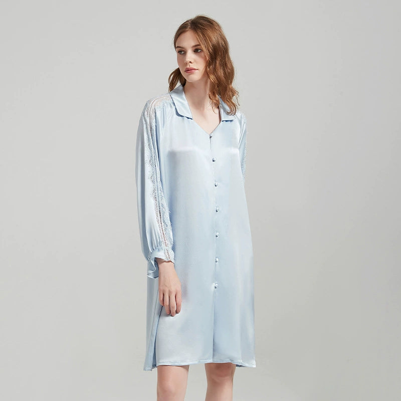 Silk Nightgown with Lace Sleeves – Soft & Elegant Feel - LANI SILK 