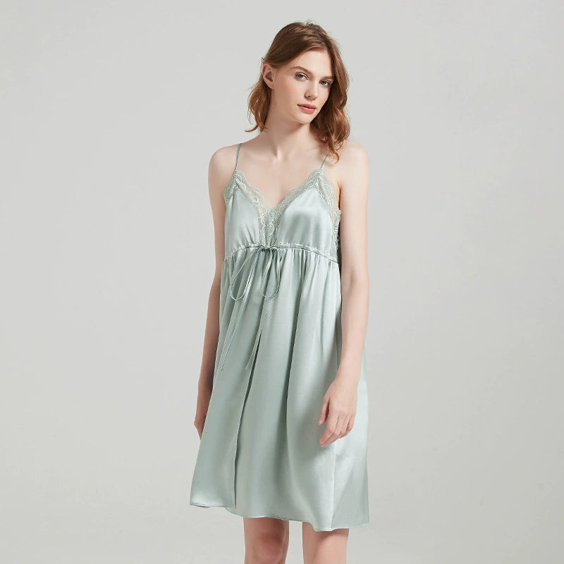 Silk Nightgown - Lace Backless Sling Sleep Dress - LANI SILK 