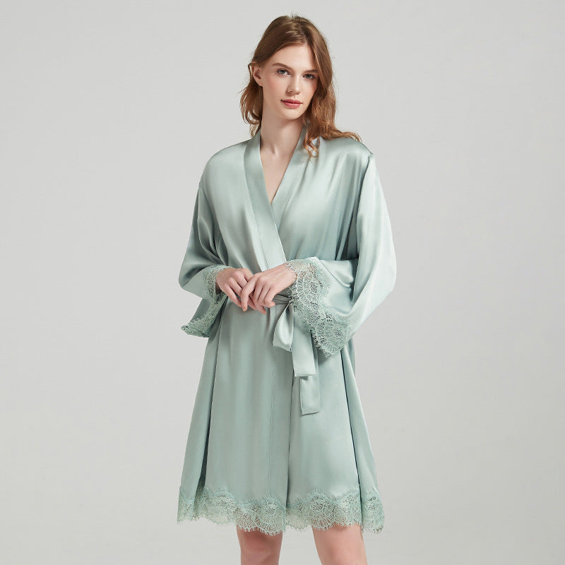 Silk Robes - Nightgown Robe Lace Suit Summer Loungewear - LANI SILK 