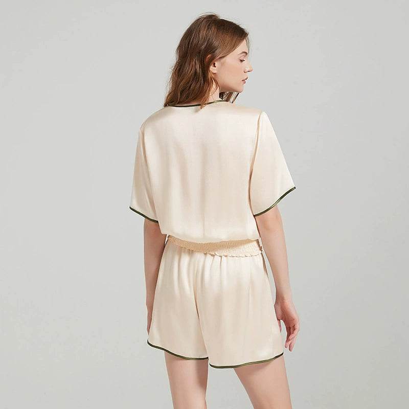 Silk Pajama - 100% Mulberry Silk, Elegant Trim Design - LANI SILK 