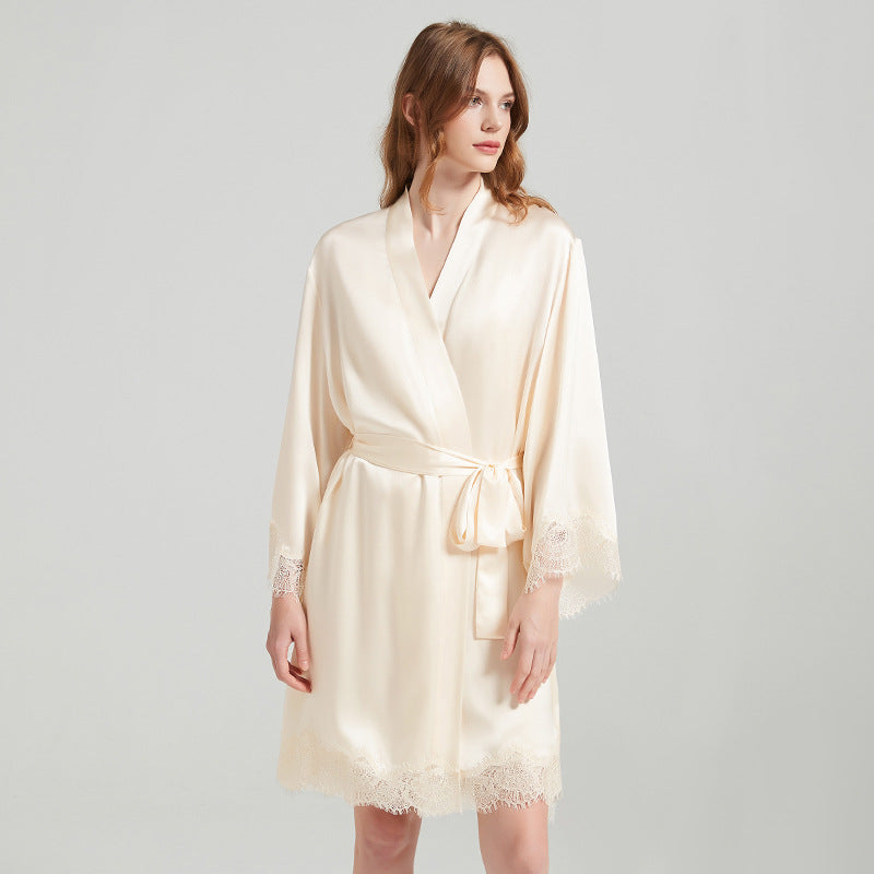 Silk Robes - Nightgown Robe Lace Suit Summer Loungewear - LANI SILK 