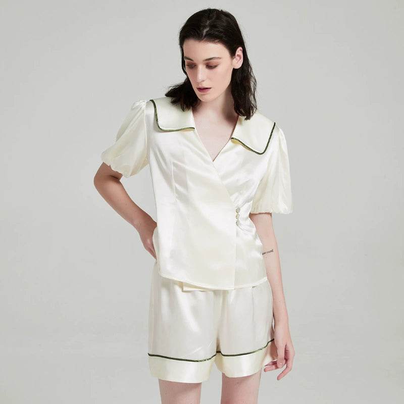 Silk Pajamas with Stylish Sailor Collar - Lightweight & Breathable - LANI SILK 