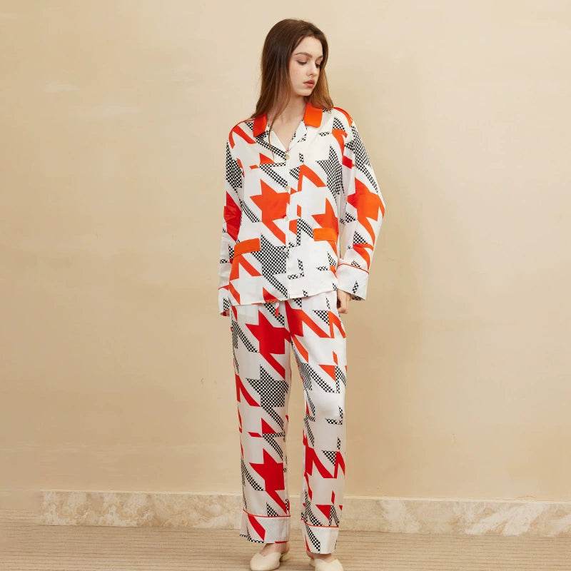 Silk Pajamas - 100% Mulberry Silk Houndstooth Print Set - LANI SILK 