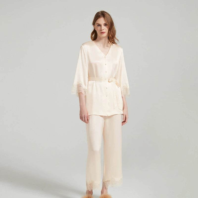 Silk Pajamas - V Neck Long Pants Elegant Loungewear - LANI SILK 