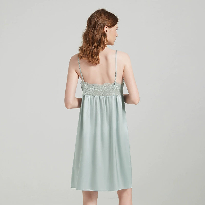 Silk Nightgown - Lace Backless Sling Sleep Dress - LANI SILK 