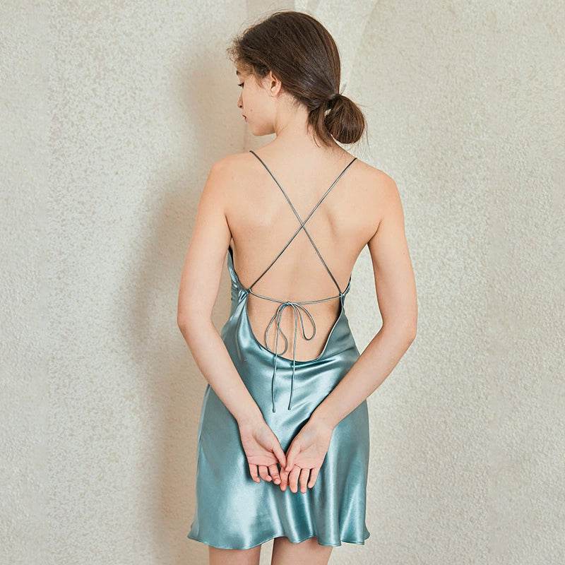Silk Nightgown - Open Back High End Short Sleepwear - LANI SILK 