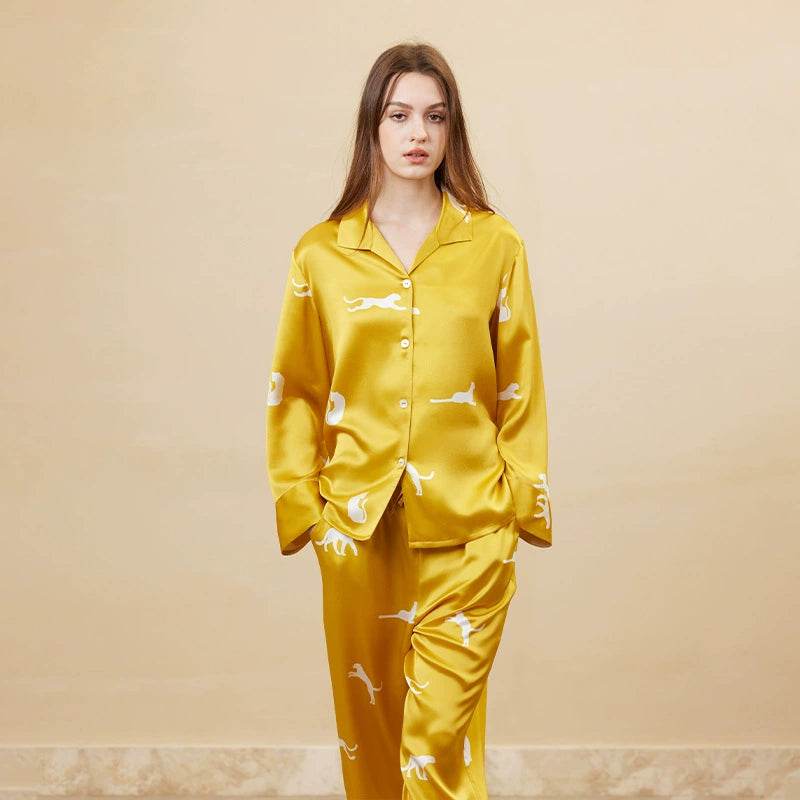 Silk Pajamas – Leopard Print, 100% Mulberry Silk Sleepwear - LANI SILK 