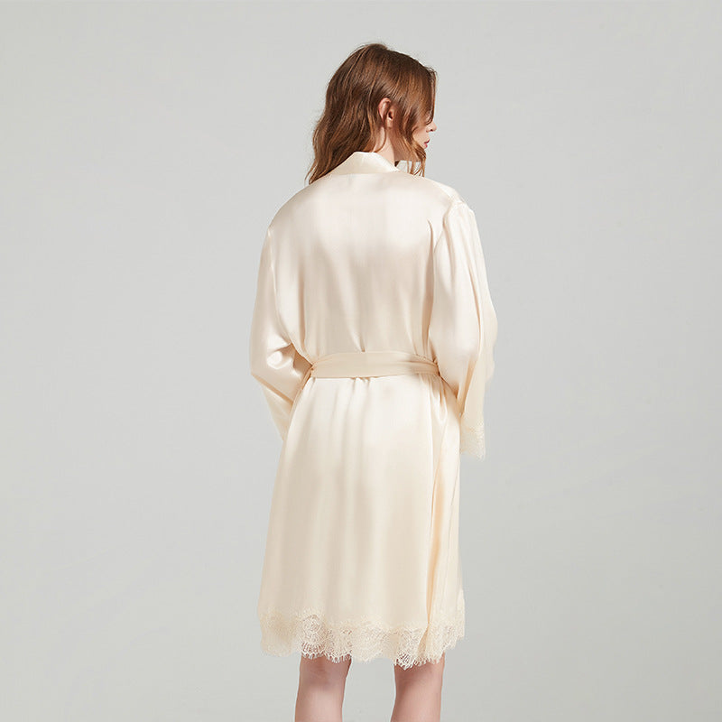 Silk Robes - Nightgown Robe Lace Suit Summer Loungewear - LANI SILK 