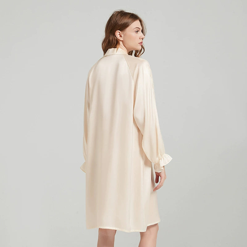 Silk Nightgown with Lace Sleeves – Soft & Elegant Feel - LANI SILK 