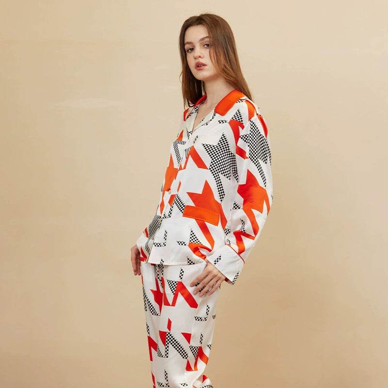 Silk Pajamas - 100% Mulberry Silk Houndstooth Print Set - LANI SILK 