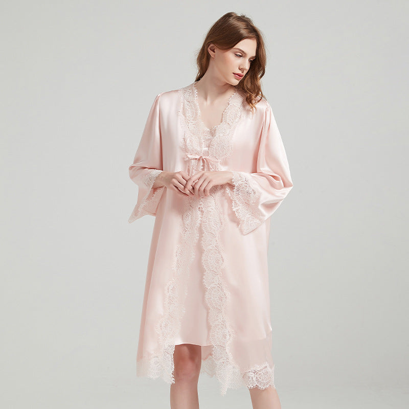 Silk Robes - Robe Lace Trim Sleepwear Loungewear - LANI SILK 