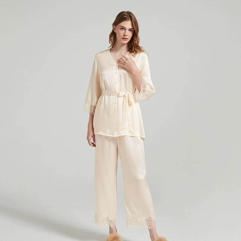 Silk Pajamas - V Neck Long Pants Elegant Loungewear - LANI SILK 