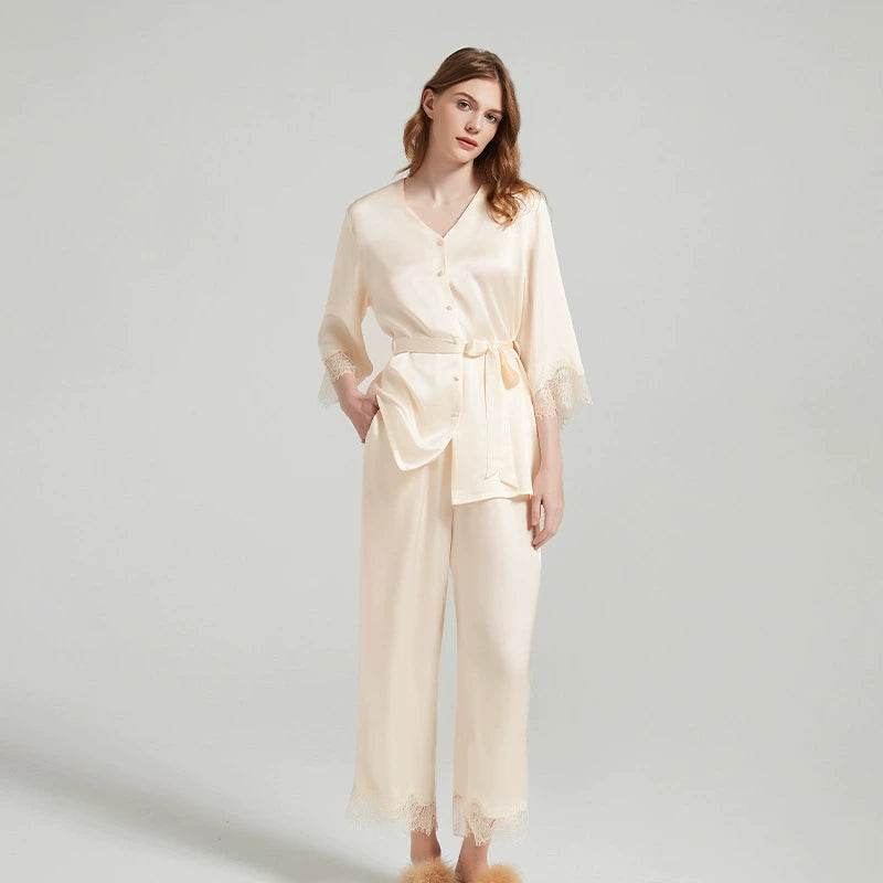 Silk Pajamas - V Neck Long Pants Elegant Loungewear - LANI SILK 