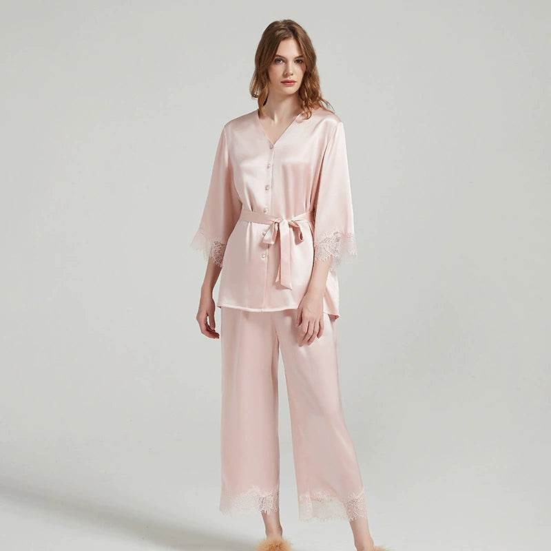 Silk Pajamas - V Neck Long Pants Elegant Loungewear - LANI SILK 
