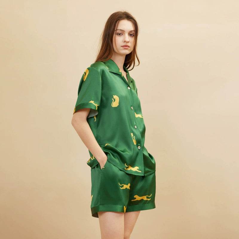 Silk Pajama – 100% Mulberry Silk, Leopard Print, Luxury Sleepwear - LANI SILK 